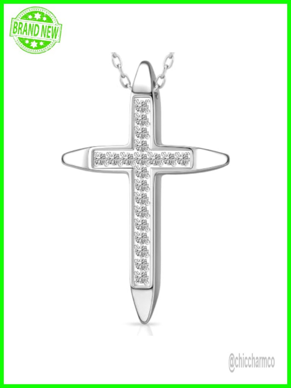 1CT Lab Grown Diamond Cross Necklace in 14K White Gold Plated Stainless Steel